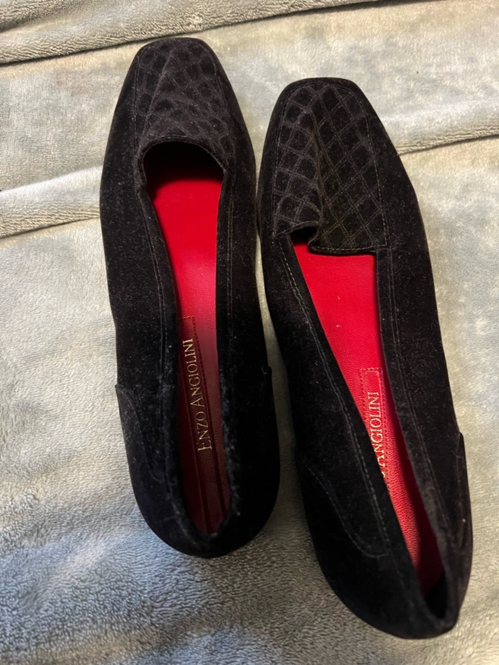 Enzo Angiolini Black Velvet Loafers with Red Insole